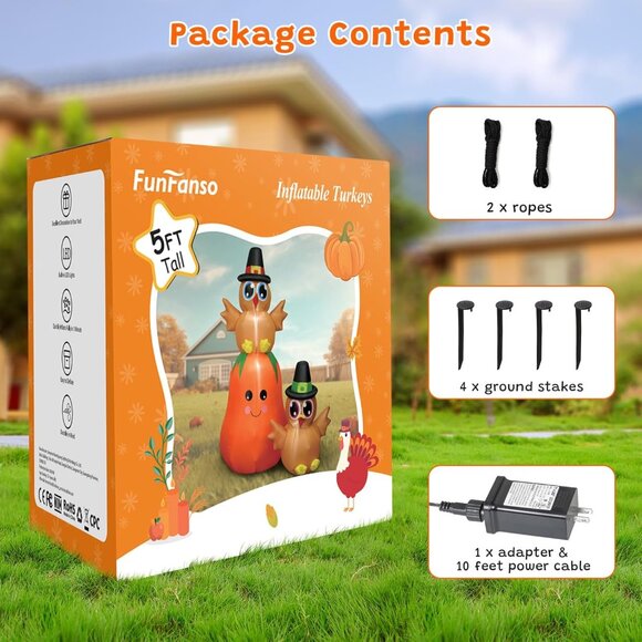 🆕5FT Christmas Inflatable Turkey Pumpkin Built-in LED Light Outdoor Decoration - Picture 8 of 8